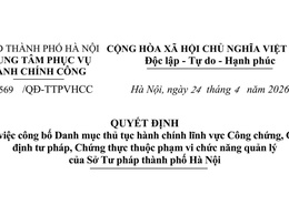 Công bố Danh mục thủ tục hành chính lĩnh vực Công chứng, Giám định tư pháp, Chứng thực thuộc phạm vi chức năng quản lý của Sở Tư pháp thành phố Hà Nội