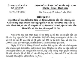 CÔNG KHAI KẾT QUẢ KIỂM TRA ĐĂNG KÝ ĐẤT ĐAI, TÀI SẢN GĂN SLIEENF VỚI ĐẤT, CẤP GIẤY CHỨNG NHẬN QSDĐ 