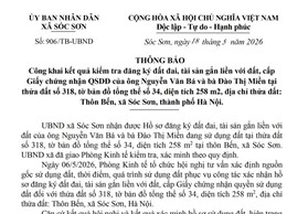 Công khai kết quả kiểm tra đăng ký đất đai, tài sản gắn liền với đất, cấp Giấy chứng nhận QSDĐ của ông Nguyễn Văn Bá và bà Đào Thị Miền.