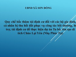Quy chế bốc thăm tái định cư đối với các hộ gia đình, cá 
nhân bị thu hồi đất phục vụ công tác bồi thường, hỗ trợ, tái định cư để thực hiện dự án Tu bổ, tôn tạo di tích Chùa Lại Yên (Nhạ Phúc Tự)