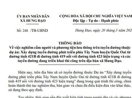 Thông báo về việc nghiêm cấm người và phương tiện lưu thông trên một số tuyến đường