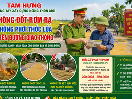 Công an xã Tam Hưng tăng cường tuyên truyền, khuyến cáo Nhân dân không phơi thóc, đốt rơm rạ trên đường giao thông