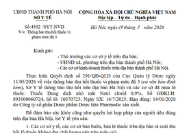 Sở Y tế Hà Nội thông báo thu hồi lô thuốc nhỏ mắt Natri clorid 0,9% không đạt chất lượng