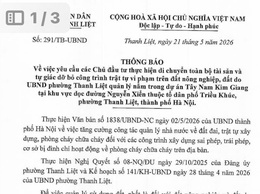 Thông báo yêu cầu các Chủ đầu tư thực hiện di chuyển toàn bộ tài sản và tự giác dỡ bỏ công trình trật tự vi phạm trên đất nông nghiệp