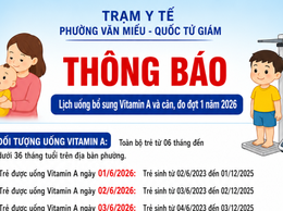 THÔNG BÁO LỊCH UỐNG BỔ SUNG VITAMIN A VÀ CÂN, ĐO ĐỢT 1 NĂM 2026