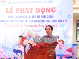 Xã Bất Bạt tổ chức Lễ phát động tháng hành động vì trẻ em năm 2026 và khai mạc lớp phổ cập bơi phòng chống TNTT cho trẻ em.