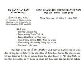 V/v công khai số điện thoại đường dây nóng và cán bộ trực kiểm tra Kỳ thi tốt nghiệp THPT năm 2026