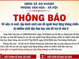 Thông báo: Rà soát, lập danh sách con đẻ người hoạt động kháng chiến bị nhiễm chất độc hóa học cần hỗ trợ về nhà ở