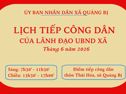 Lịch tiếp công dân của Lãnh đạo UBND xã tháng 6/2026