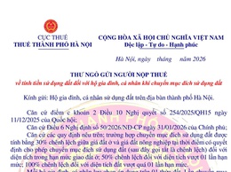 Thư ngỏ của Cục Thuế TP Hà Nội về chính sách thu tiền sử dụng đất khi chuyển mục đích sử dụng đất