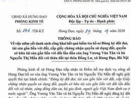 THÔNG BÁO
Về việc niêm yết danh sách công khai kết quả kiểm tra hồ sơ Đăng ký đất đai, tài sản gắn liền với đất, cấp giấy chứng nhận quyền sử dụng đất của ông Vương Văn Tân