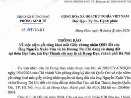 Thông báo về việc niêm yết công khai mất giấy chứng nhận quyền sử dụng đất của ông Nguyễn Xuân Vân
