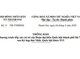 THÔNG BÁO Chương trình tiếp xúc cử tri của Đoàn đại biểu Quốc hội thành phố Hà Nội sau Kỳ họp thứ Nhất, Quốc hội khóa XVI