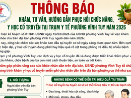 THÔNG BÁO KHÁM, TƯ VẤN, HƯỚNG DẪN PHỤC HỒI CHỨC NĂNG, Y HỌC CỔ TRUYỀN TẠI TRẠM Y TẾ PHƯỜNG VĨNH TUY NĂM 2026