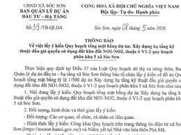 XÃ SÓC SƠN TỔ CHỨC LẤY Ý KIẾN QUY HOẠCH TỔNG MẶT BẰNG DỰ ÁN: XÂY DỰNG HẠ TẦNG KỸ THUẬT ĐẤU GIÁ QUYỀN SỬ DỤNG ĐẤT KHU ĐẤT NO1-NO2, THUỘC Ô V1-2 QUY HOẠCH PHÂN KHU 5 XÃ SÓC SƠN