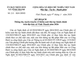 UBND xã Vĩnh Thanh ban hành Kế hoạch thông tin, tuyên truyền về kiểm soát thủ tục hành chính năm 2026