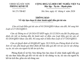 XÃ SÓC SƠN THÔNG BÁO LỰA CHỌN TỔ CHỨC HÀNH NGHỀ ĐẤU GIÁ TÀI SẢN