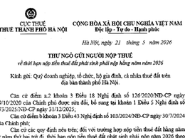 Thư ngỏ gửi người nộp thuế về thời hạn nộp tiền thuê đất phát sinh phải nộp hằng năm năm 2026