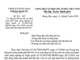 V/v đăng ký hỗ trợ một số chính sách phát triển nông nghiệp tại Nghị quyết số 53/2025/NQ-HĐND ngày 26/11/2025 của Hội đồng nhân dân thành phố Hà Nội