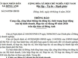 Cung cấp, công khai thông tin đăng ký, tình trạng hoạt động của hộ kinh doanh, hợp tác xã tháng 5 năm 2026