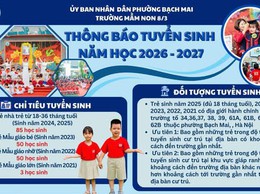 MẦM NON 8/3: THÔNG BÁO TUYỂN SINH NĂM HỌC 2026 – 2027