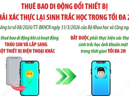 Từ 15/6/2026: Thuê bao di động đổi thiết bị phải xác thực lại sinh trắc học trong tối đa 2h