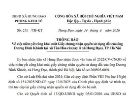 THÔNG BÁO
Về việc niêm yết công khai mất Giấy chứng nhận quyền sử dụng đất của ông Dương Đình Khánh tại xã Tân Hòa cũ (nay là xã Hưng Đạo), TP. Hà Nội