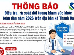 THÔNG BÁO Về việc điều tra, rà soát đối tượng khám sức khỏe toàn dân năm 2026 trên địa bàn xã Thanh Oai