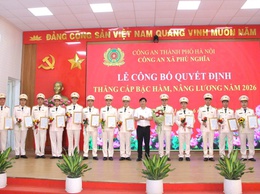 Tin truyền  hình: Công an xã Phú Nghĩa tổ chức chào cờ đầu tháng và công bố quyết định thăng cấp bậc hàm, nâng bậc lương năm 2026