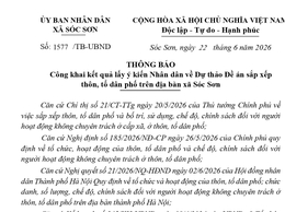 CÔNG KHAI KẾT QUẢ LẤY Ý KIẾN NHÂN DÂN VỀ DỰ THẢO ĐỀ ÁN SẮP XẾP THÔN, TỔ DÂN PHỐ