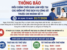 Thông báo điều chỉnh thời gian làm việc tại các điểm hỗ trợ dịch vụ công số thuộc chi nhánh số 11 từ ngày 01/7/2026