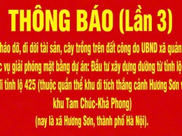 Thông báo lần 2 về việc tháo dỡ, di dời tài sản, cây trồng trên đất công do UBND xã quản lý