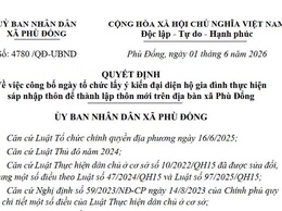 Quyết định về việc công bố ngày tổ chức lấy ý kiến đại diện hộ gia đình thực hiện sáp nhập thôn để thành lập thôn mới trên địa bàn xã Phù Đổng