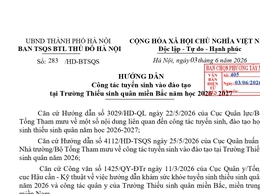 Tuyển sinh vào đào tạo tại Trường Thiếu sinh quân miền Bắc năm học 2026 - 2027