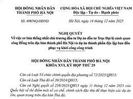 HÀ NỘI THÔNG QUA CHỦ TRƯƠNG ĐẦU TƯ DỰ ÁN TRỤC ĐẠI LỘ CẢNH QUAN SÔNG HỒNG