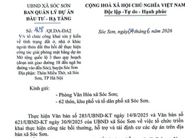 CÔNG KHAI XIN Ý KIẾN VỀ TÌNH TRẠNG ĐẤT Ở, NHÀ Ở ĐỂ THỰC HIỆN DỰ ÁN MỞ RỘNG QUỐC LỘ 3 - ĐỊA PHẬN THÔN MIẾU THỜ, XÃ SÓC SƠN.