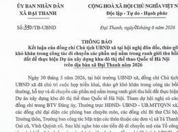 Thông báo số 390/TB-UBND ngày 01/6/2026 của UBND xã Đại Thanh