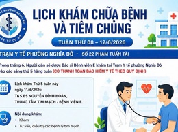 Trạm Y tế phường Nghĩa Đô thông báo lịch khám chữa bệnh, tiêm chủng tuần từ ngày 08 - 12/6/2026