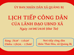 Lịch tiếp công dân của Lãnh đạo UBND xã ngày 10/6/2026 (Thứ Tư)