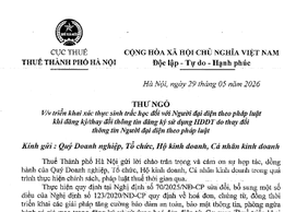 Thư ngỏ triển khai xác thực sinh trắc học đối với Người đại diện theo pháp luật khi đăng ký/thay đổi thông tin đăng ký sử dụng HĐĐT do thay đổi thông tin Người đại diện theo pháp luật