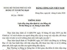 THÔNG BÁO
Lịch tiếp công dân định kỳ của Đồng chí Bí thư Đảng uỷ xã, tháng 6 năm 2026