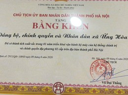 XÃ ỨNG HÒA ĐƯỢC CHỦ TỊCH UBND THÀNH PHỐ HÀ NỘI TẶNG BẰNG KHEN CÓ THÀNH TÍCH XUẤT SẮC TRONG VẬN HÀNH CHÍNH QUYỀN ĐỊA PHƯƠNG HAI CẤP
