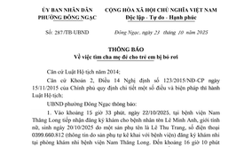 THÔNG BÁO 
Về việc tìm cha mẹ đẻ cho trẻ em bị bỏ rơi