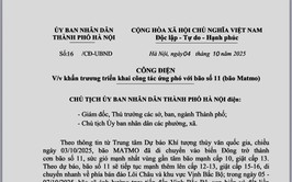 Công điện của UBND Thành phố Hà Nội về việc ứng phó với cơn bão số 11