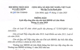 THÔNG BÁO: Lịch tiếp công dân của Chủ tịch Hội đồng nhân dân xã Liên Minh tháng 11 năm 2025