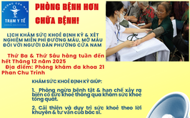THÔNG BÁO
LỊCH KHÁM SỨC KHỎE ĐỊNH KỲ & XÉT NGHIỆM MIỄN PHÍ ĐƯỜNG MÁU, MỠ MÁU ĐỐI VỚI NGƯỜI DÂN PHƯỜNG CỬA NAM NĂM 2025