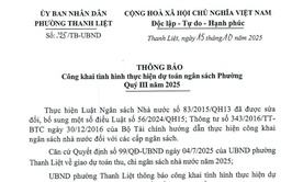 UBND phường Thanh Liệt công khai tình hình thực hiện dự toán ngân sách Phường Quý III năm 2025

