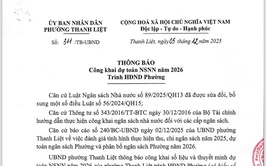 UBND phường Thanh Liệt công khai dự toán ngân sách nhà nước năm 2026 trình HĐND Phường