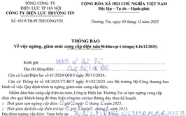 Thông báo việc ngừng, giảm mức cung cấp điện tuần 50-khu vực 1 (ngày 13/12/025)