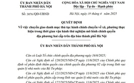 Chuyển giao danh mục TTHC chuyển về xã, phường thực hiện trong thời gian vận hành thử nghiệm mô hình chính quyền địa phương hai cấp